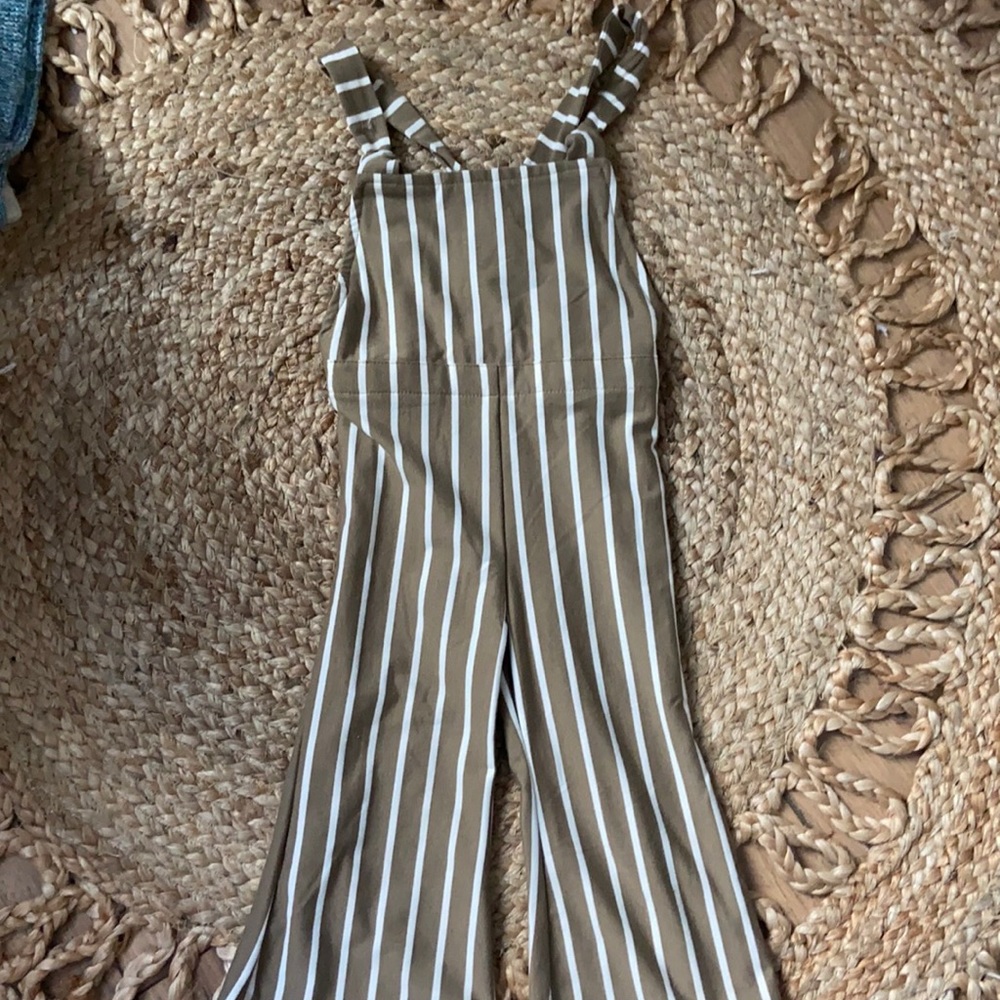 Olive stripe bell romper